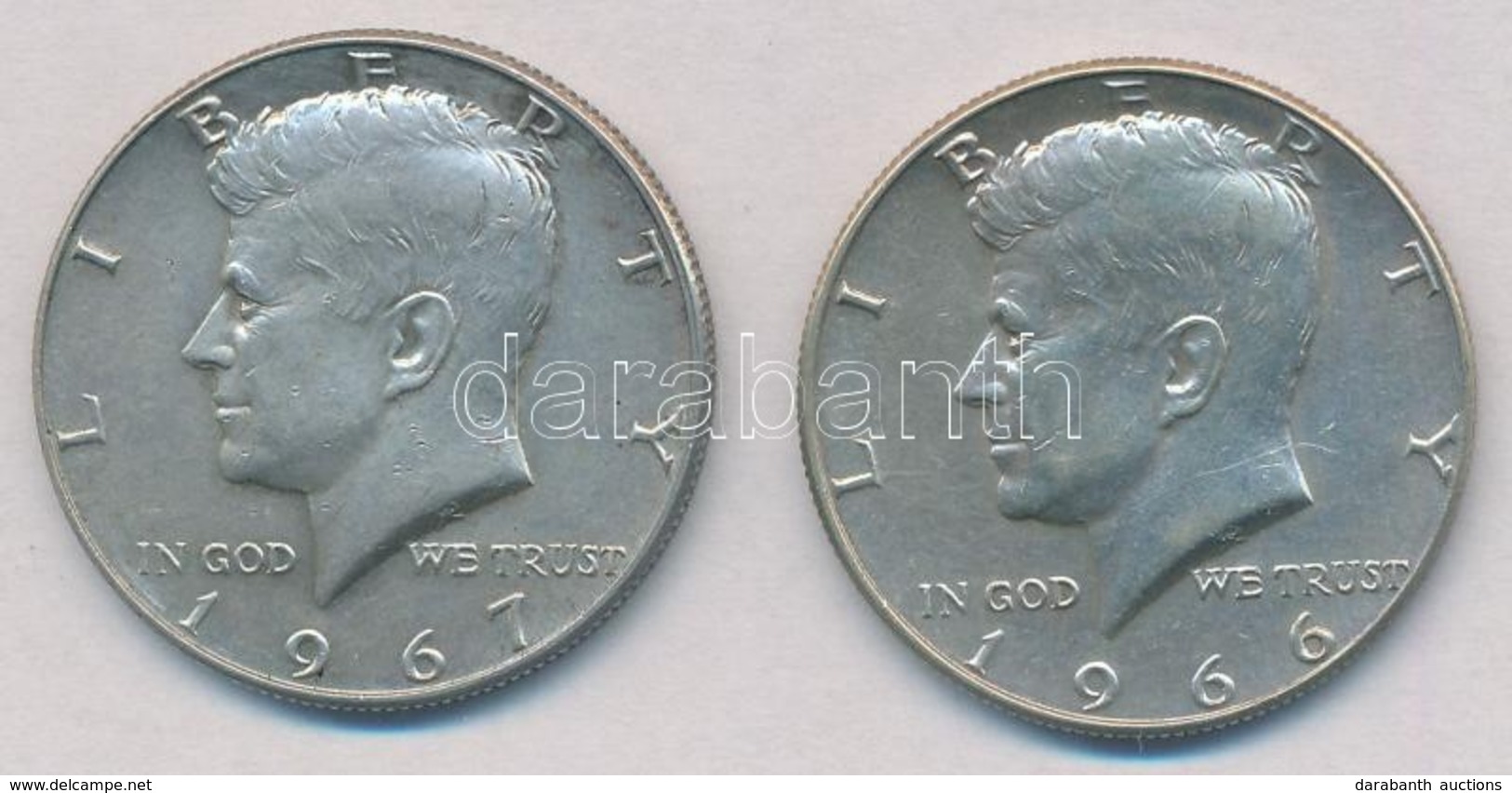 Amerikai Egyesült Államok 1966-1967. 1/2$ Ag 'Kennedy' (2x) T:2
USA 1966-1967. 1/2 Dollar Ag 'Kennedy' (2x) C:XF - Ohne Zuordnung