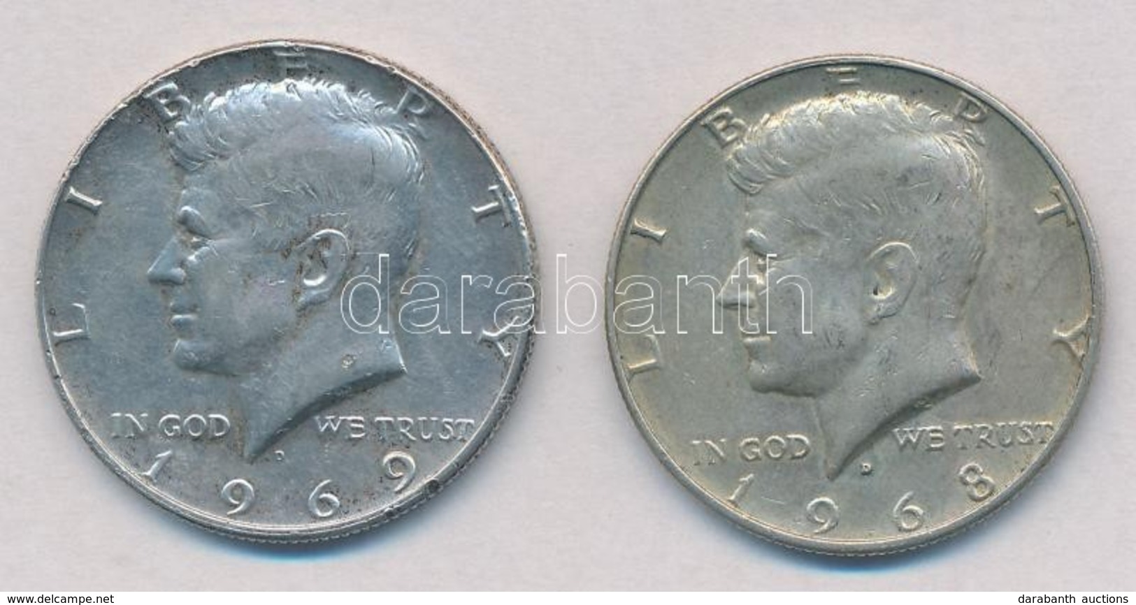 Amerikai Egyesült Államok 1968D-1969D. 1/2$ Ag 'Kennedy' (2x) T:2 Ph.
USA 1968D-1969D. 1/2 Dollar Ag 'Kennedy' (2x) C:XF - Ohne Zuordnung