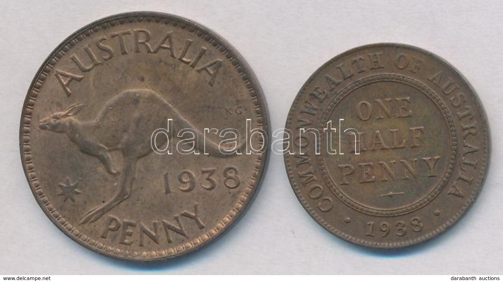 Ausztrália 1938. 1/2p Br 'VI. György' + 1938. 1p Br 'VI. György' T:2 
Australia 1938. 1 Penny Br 'George VI' + 1938. 1 P - Ohne Zuordnung