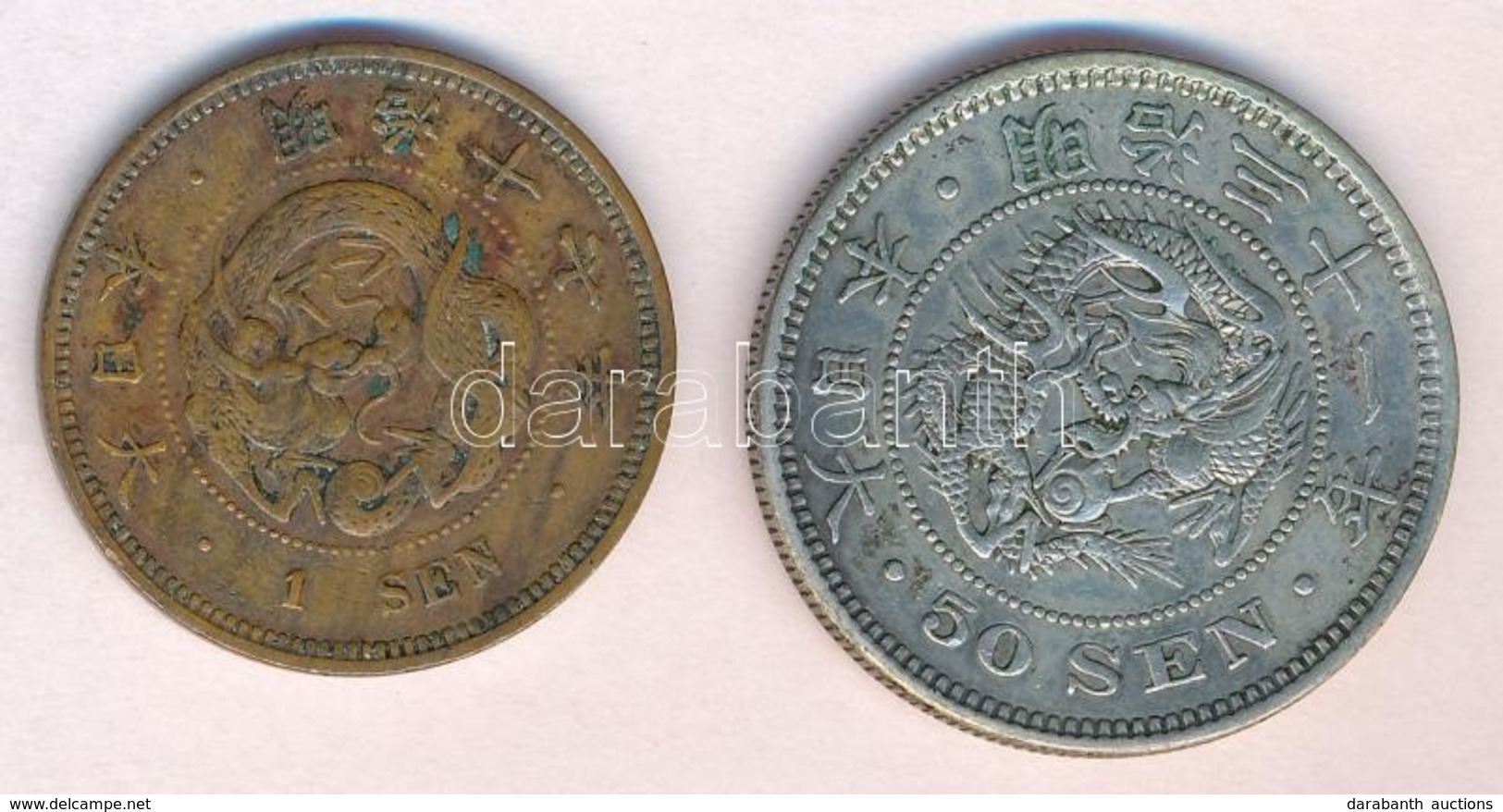 Japán 1884. 1s Cu + 1898. 50s Ag 'Meidzsi' T:2
Japan 1884. 1 Sen Cu + 1898. 50 Sen Ag 2Meiji' C:XF
Krause Y#17.2, Y#25 - Non Classés