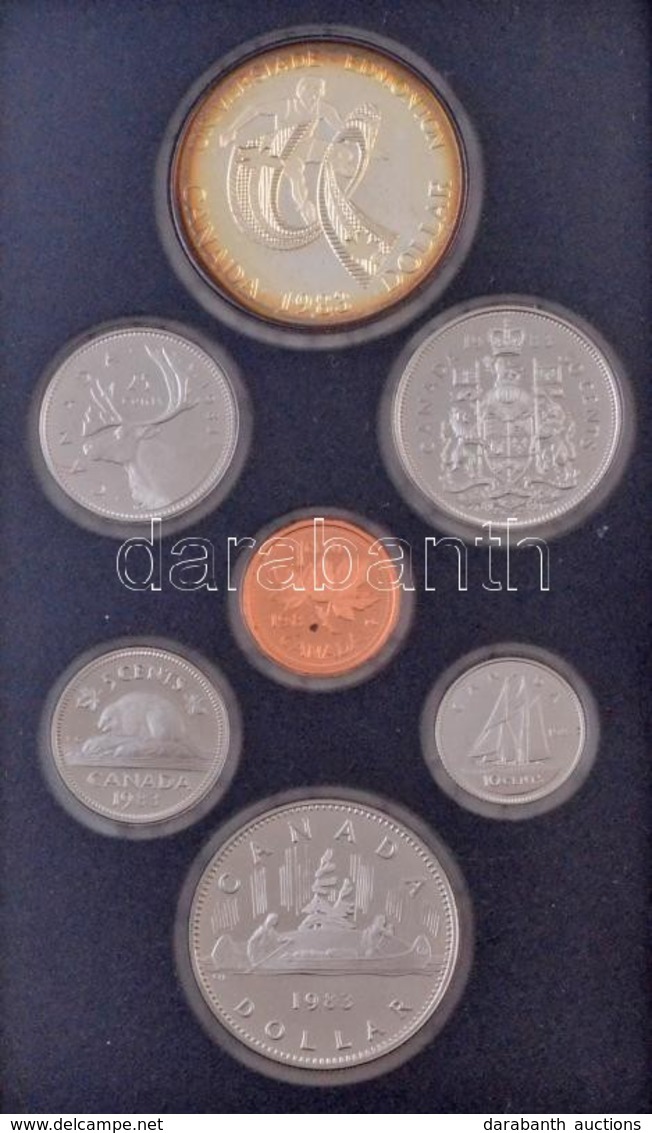 Kanada 1983. 1c-1$ (6xklf) + 1$ Ag 'Edmontoni Egyetemi Játékok' Díszkiadás M?b?r Tokban, Tanúsítvánnyal T:PP Kis Patina  - Ohne Zuordnung