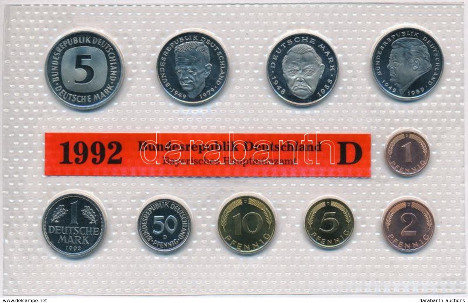 Németország 1992D 1pf-5M (10xklf) Forgalmi Sor T:PP Germany 1992D 1 Pfennig - 5 Mark (10xdiff) Coin Set C:PP - Ohne Zuordnung