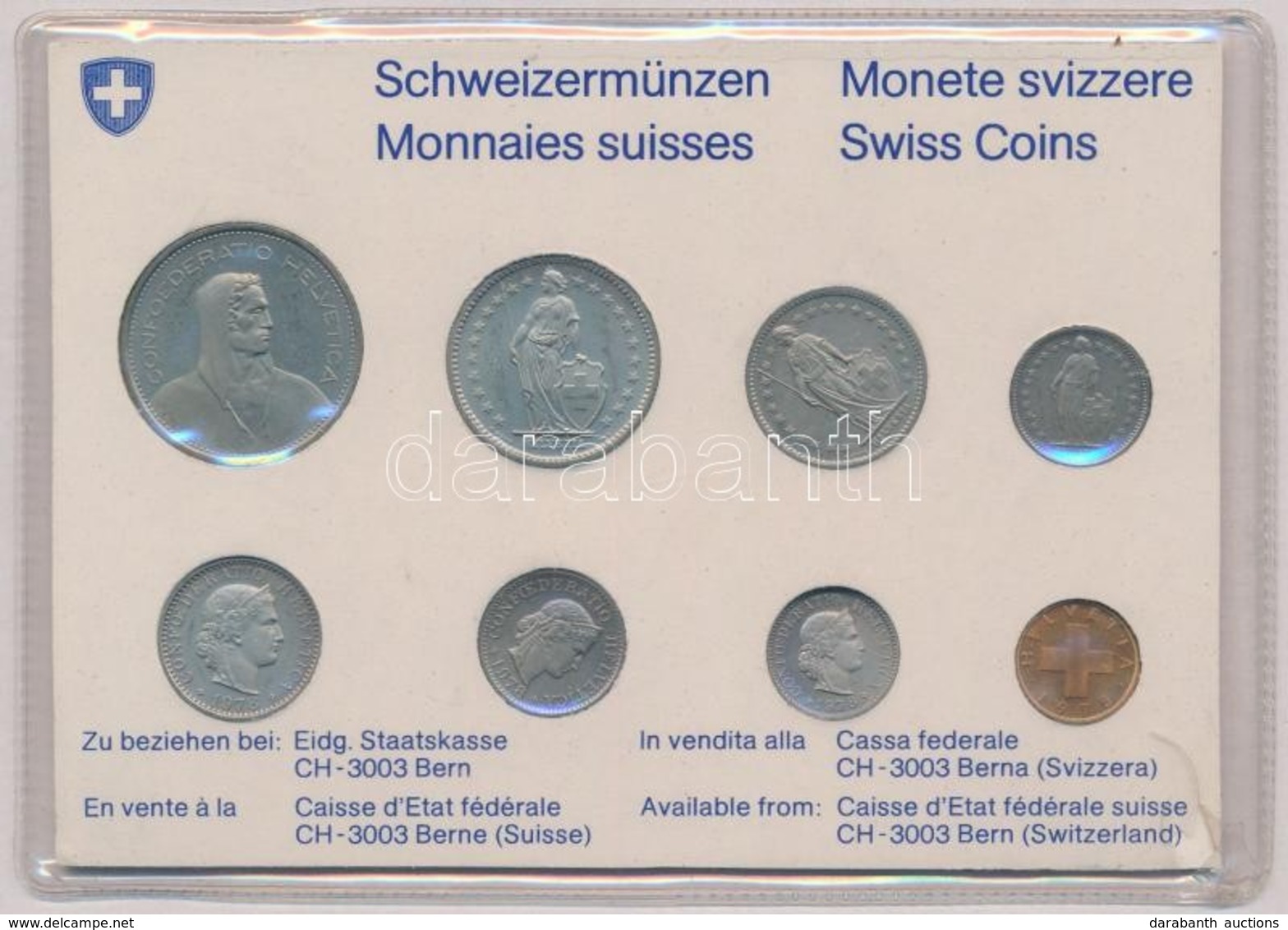 Svájc 1982. 1r - 5Fr (8xklf) Forgalmi Szett, Karton Tokban T:1 Switzerland 1982. 1 Rappen - 5 Francs (8xdiff), Coin Set  - Ohne Zuordnung