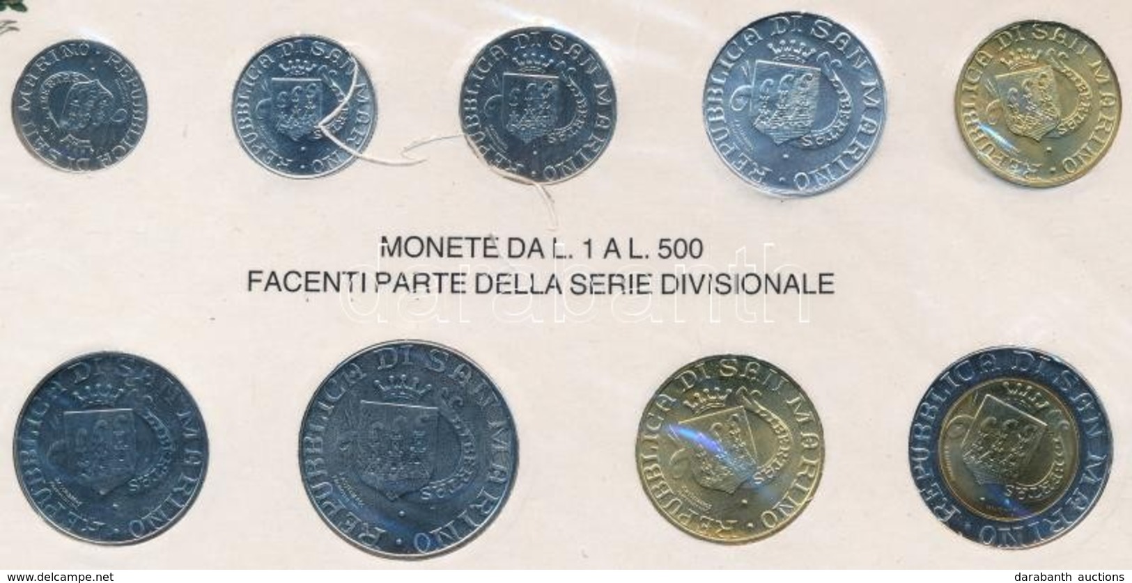 San Marino 1976. 1L - 500L (9xklf) Forgalmi Szett, Karton Lapon T:1
San Marino 1976. 1 Lira - 500 Lire (9xdiff), Coin Se - Ohne Zuordnung