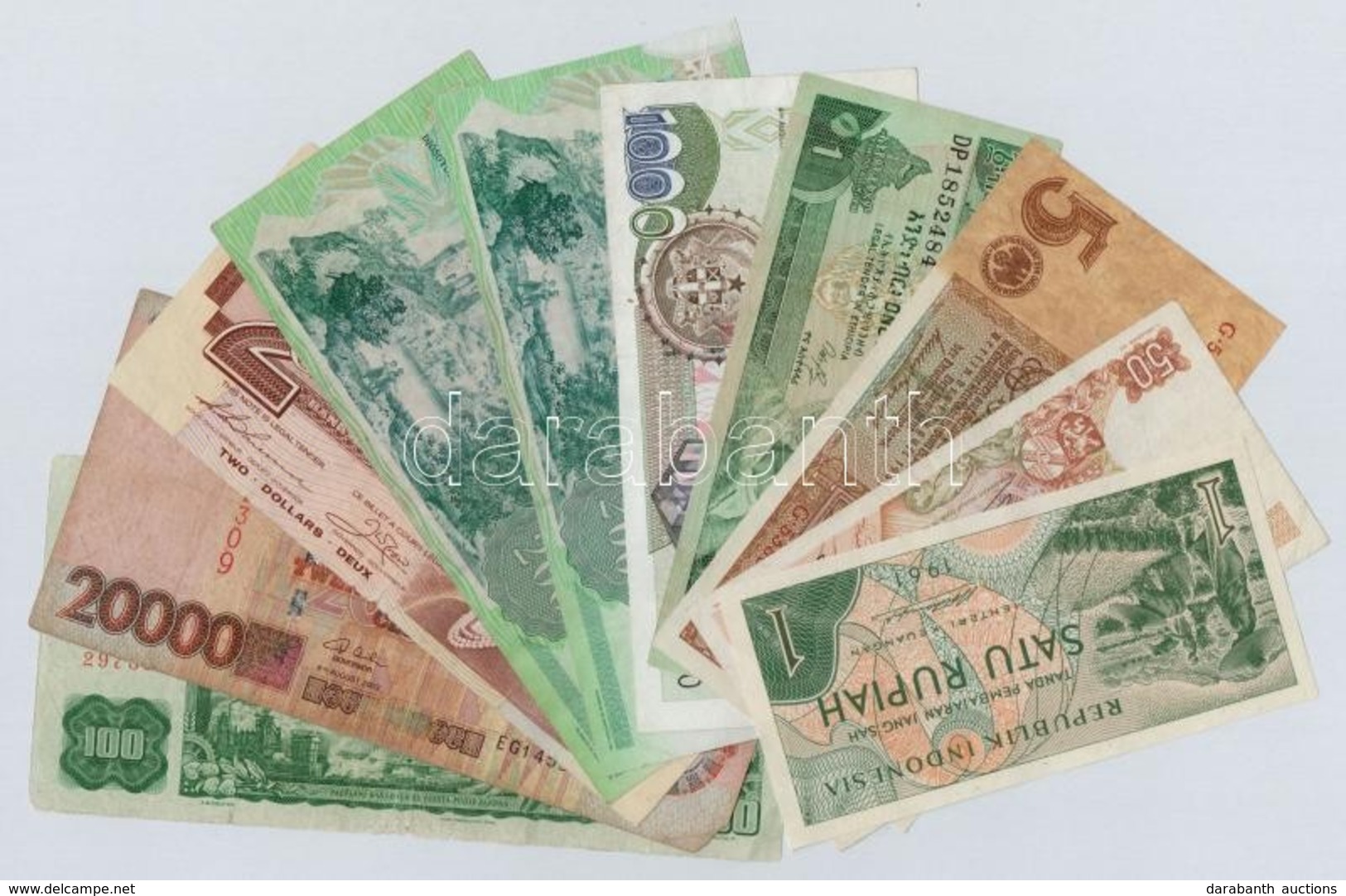 10db-os Vegyes Bankjegy Tétel, Közte Magyarország, Ghána, 
Belgium, Kanada, Etiópia és Indonézia T:III,III-
10pcs Of Var - Ohne Zuordnung
