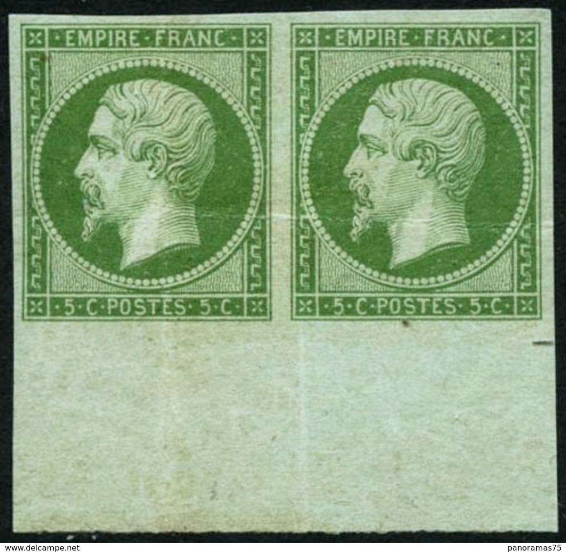 (*) N°12 5c Vert, Paire BDF, Queques Froissures SG - B - 1853-1860 Napoléon III