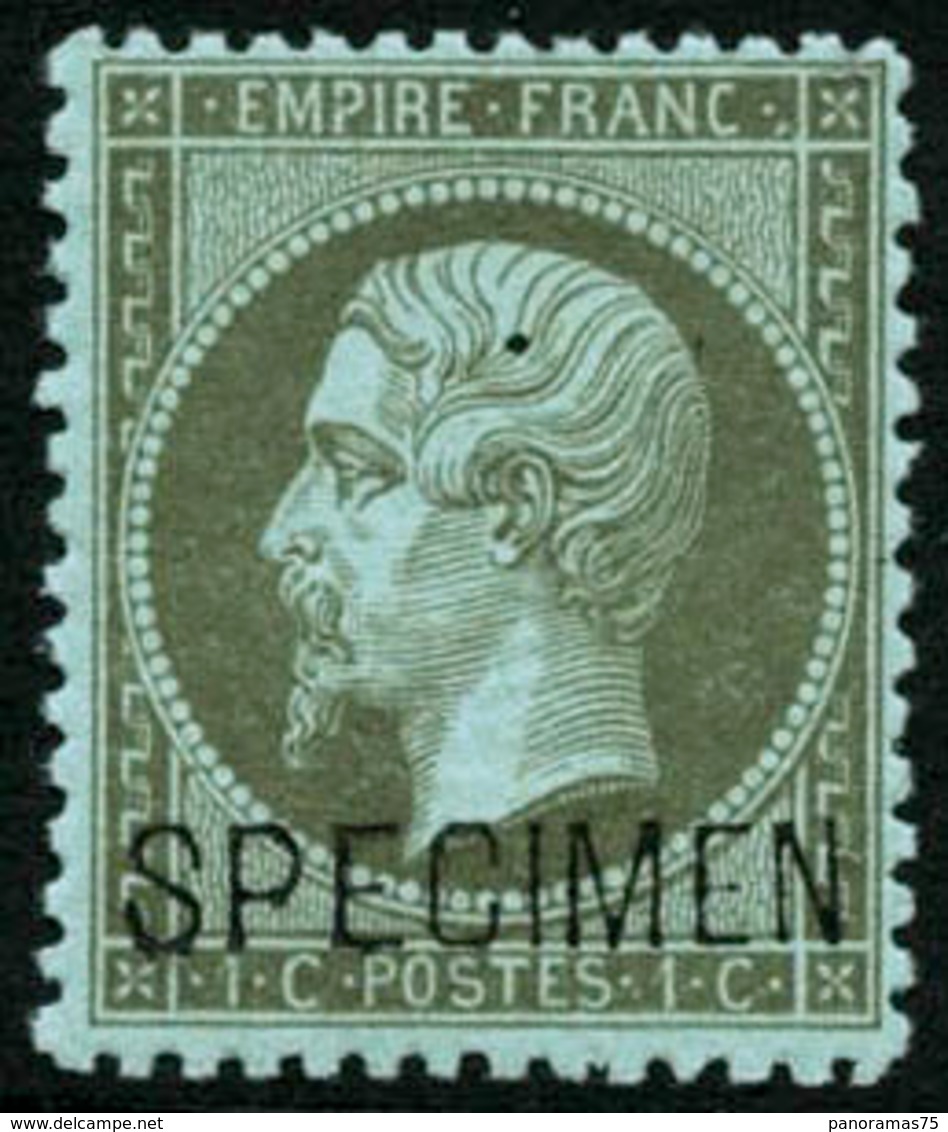 ** N°19F 1c Olive, Surchargé Spécimen - TB - 1862 Napoléon III