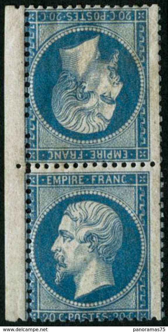 ** N°22b 20c Bleu, Paire Tête-bèche Centrage Traditionnel, RARE - TB - 1862 Napoleon III