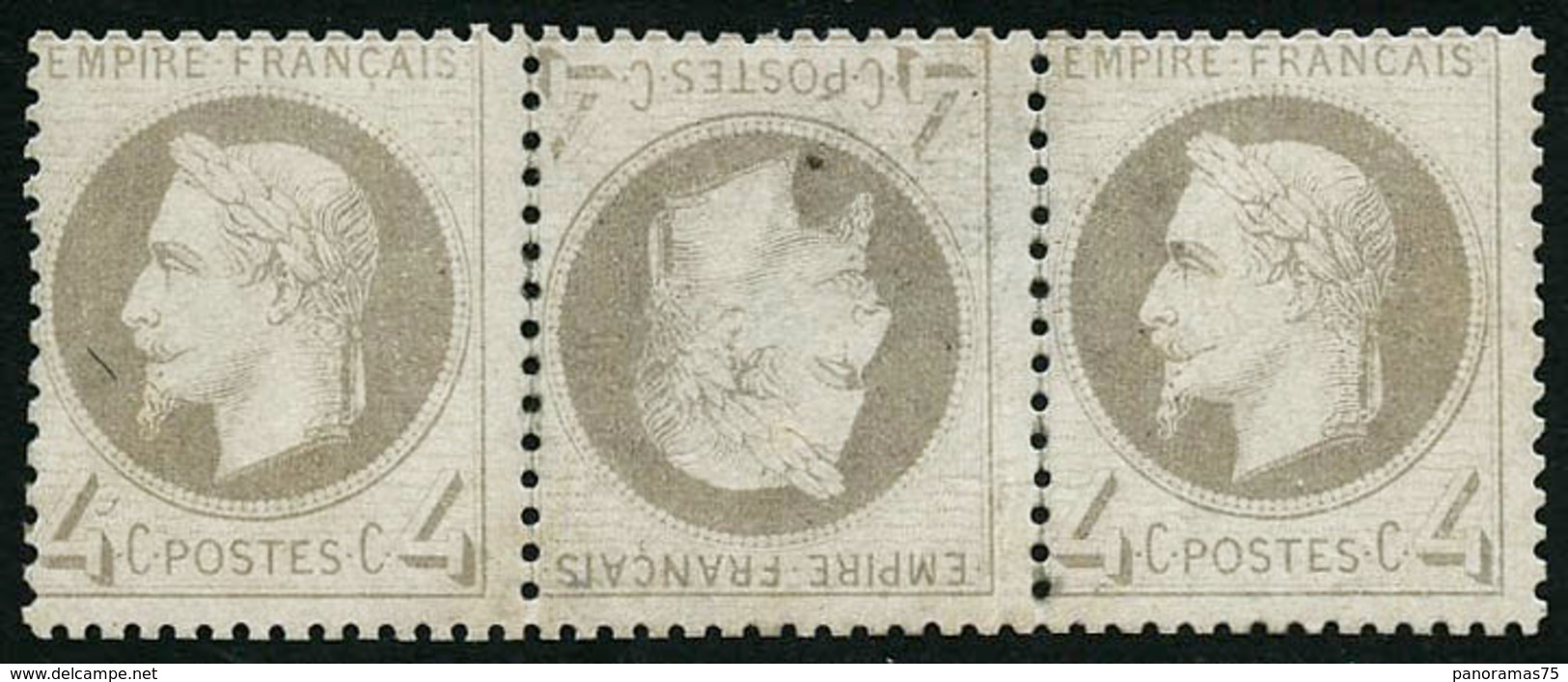 * N°27 4c Gris, Tête-bêche Dans Une Bande De 3, Très RARE - TB - 1863-1870 Napoleone III Con Gli Allori