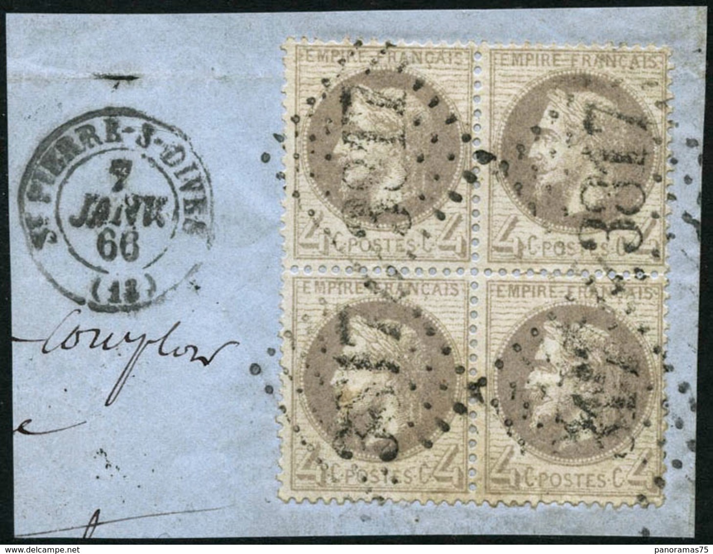 Oblit. N°27 4c Gris, Bloc De 4 Obl GC 3817 - TB - 1863-1870 Napoleone III Con Gli Allori