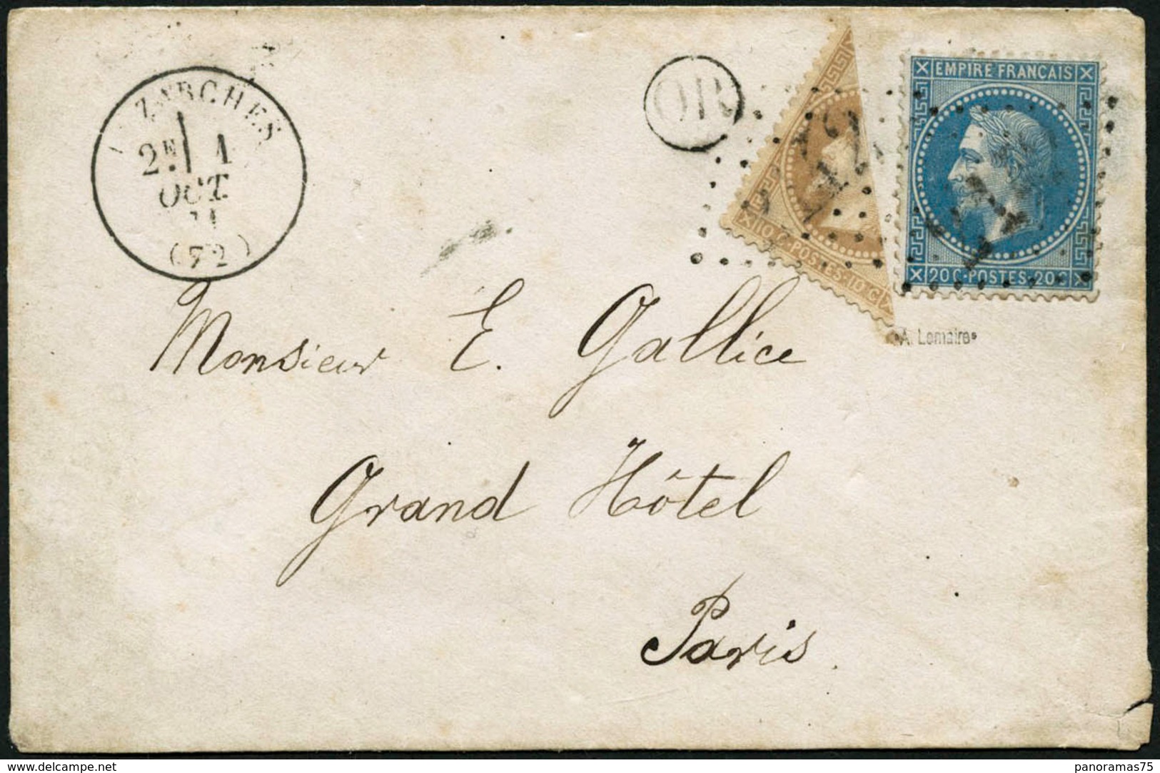 Lettre N°28A Affranchissement Rare à 25c Avec Un Coupé Du 10c Bistre Obl GC, RARE - TB - 1863-1870 Napoléon III. Laure