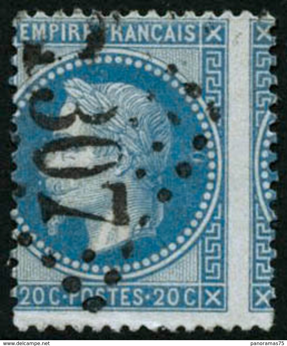 Oblit. N°29B 20c Bleu, Type II Superbe Varièté De Piquage - TB - 1863-1870 Napoleone III Con Gli Allori