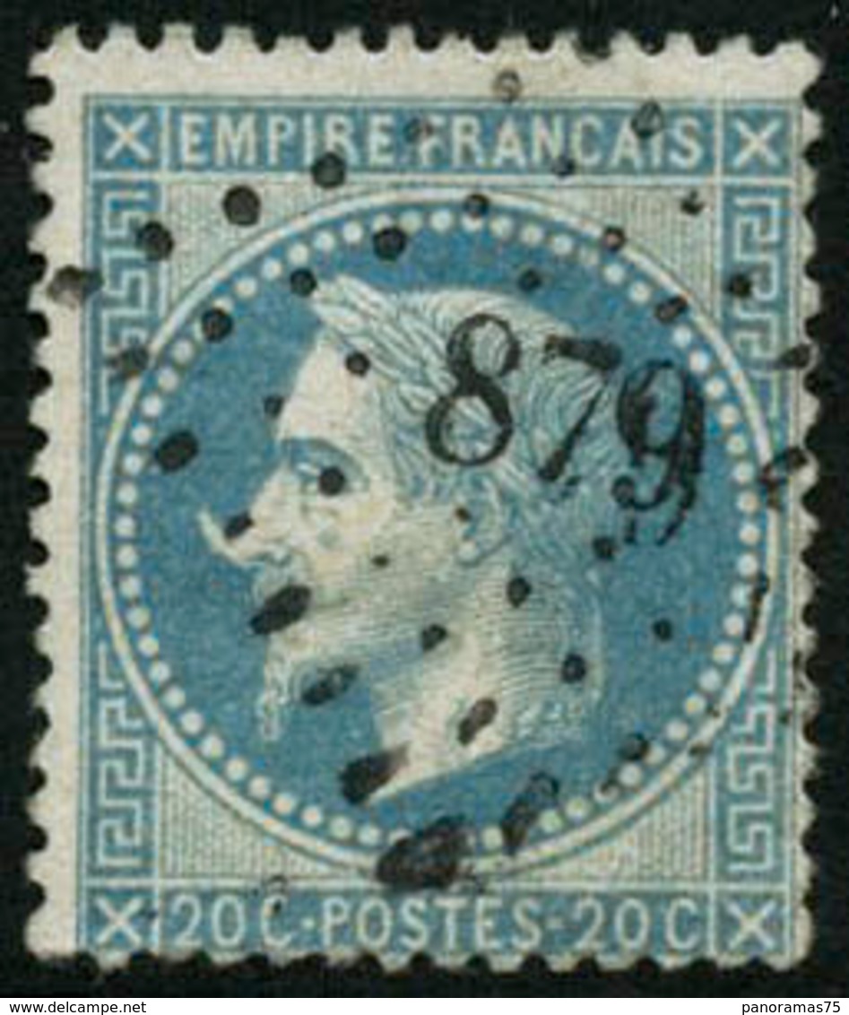 Oblit. N°29Bb 20c Bleu, Type II à La Corne - TB - 1863-1870 Napoleone III Con Gli Allori