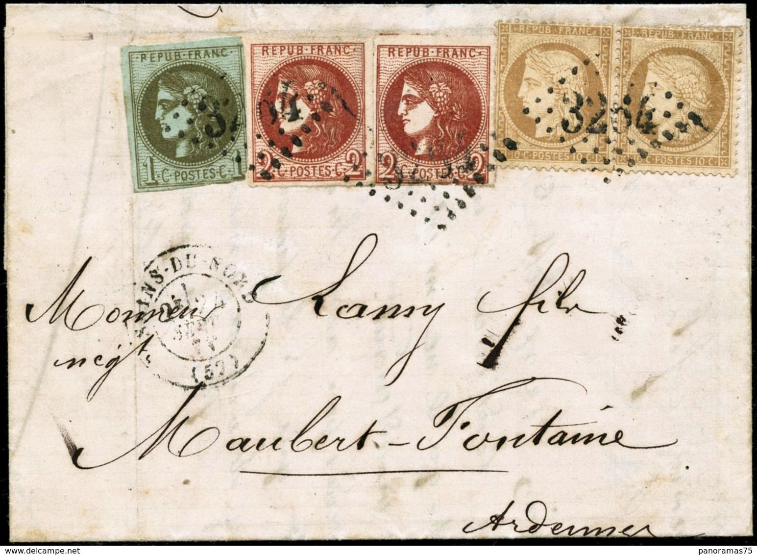 Lettre N°36 - 39c - 40Ba Combinaison Rare à 25c Avec 2 Rouge Brique Obl GC 3264 - B - 1870 Assedio Di Parigi