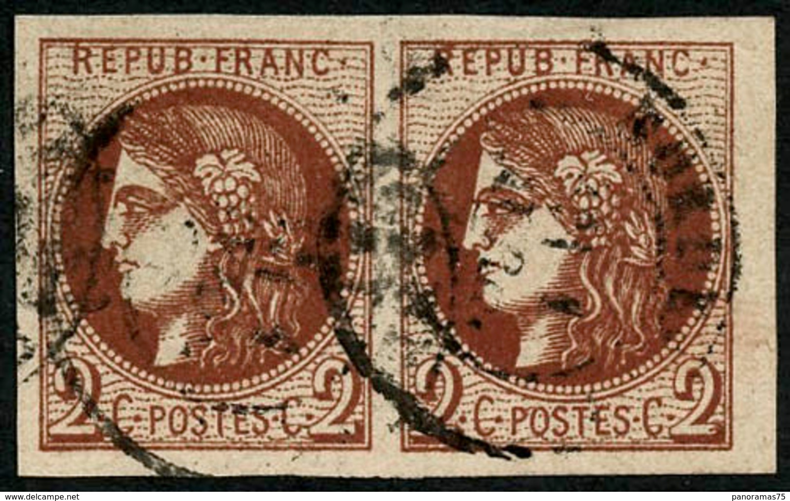 Oblit. N°40B 2c Brun-rouge Très Foncé, Paire, Pièce De Luxe - TB - 1870 Emissione Di Bordeaux