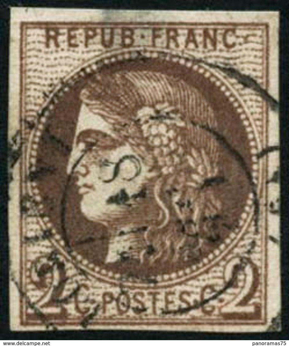 Oblit. N°40Bc 2c Chocolat Foncé, R2 Infime Pelurage Au Verso - B - 1870 Emissione Di Bordeaux
