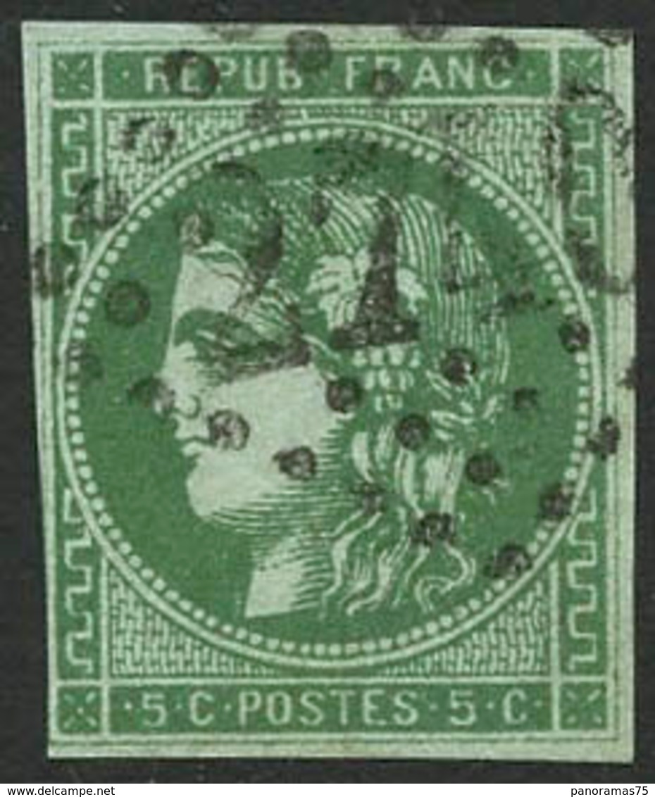 Oblit. N°42Bb 5c Vert-émeraude Foncé, Court à Gauche - B - 1870 Emissione Di Bordeaux