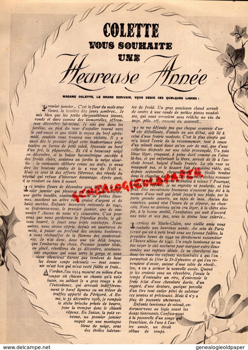 MARIE CLAIRE- REVUE MODE N°232- 10-1-1942-CHAPEAU DE MME SUZY-COLETTE-PARIS S.V.P.-RENE SAUNIER-MARIEE MARIAGE-CHAMOIS - Moda