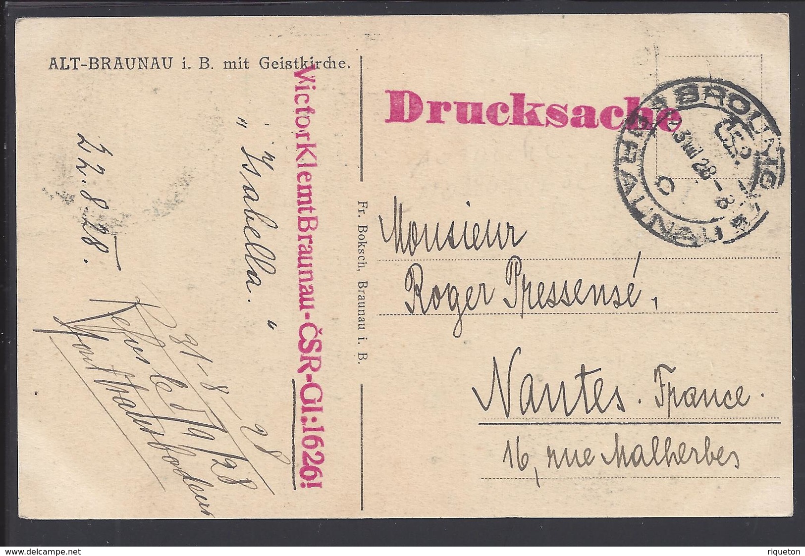 AUTRICHE - Correspondance De Braunau Du 22-8-1928 Pour Nantes (FR) Sur CPA "Alt-Braunau I. B Mit Geistkirche" B/TB - - Briefe U. Dokumente