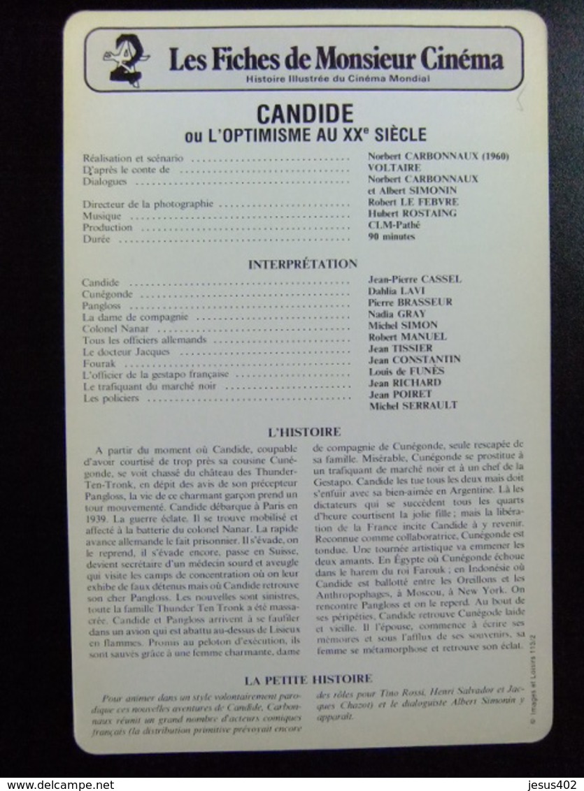 LES FICHES DE MONSIEUR CINEMA -1960 France - CANDIDE Ou L'OPTIMISME AU XX SIECLE - Publicidad