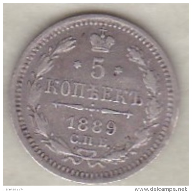 Russie . 5 Kopeks 1889 . Nicholas II . Argent. C# 19a.1 - Russia