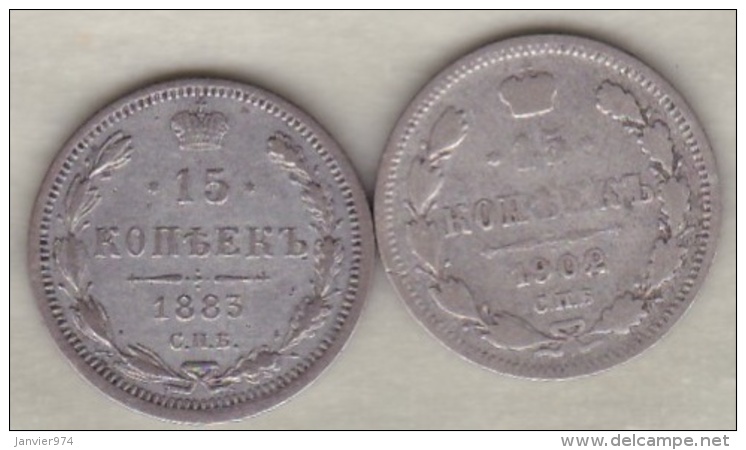 Russie . 2 Pièces De 15 Kopeks 1883 Et 1902. Argent. - Russie