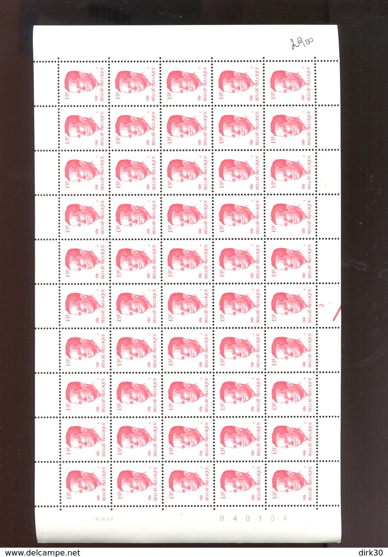 Belgie 2203 Boudewijn VELGHE Monarchie FULL SHEET Of 50 Drukdatum 9/8/1988 Plaatnummer 2 MNH - Non Classés