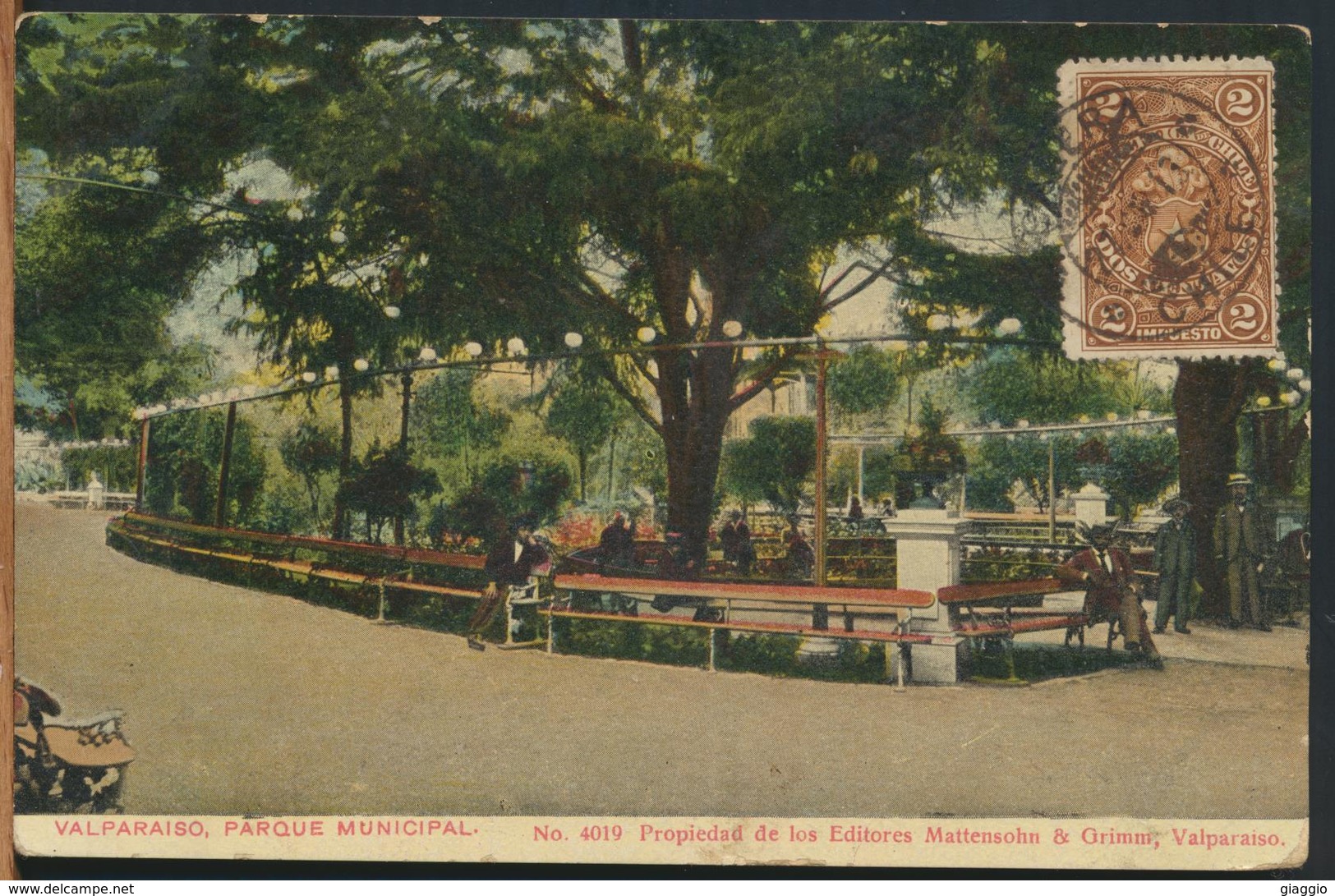 °°° 10993 - CILE CHILE - VALPARAISO PARQUE MUNICIPAL - 1913 With Stamps °°° - Cile
