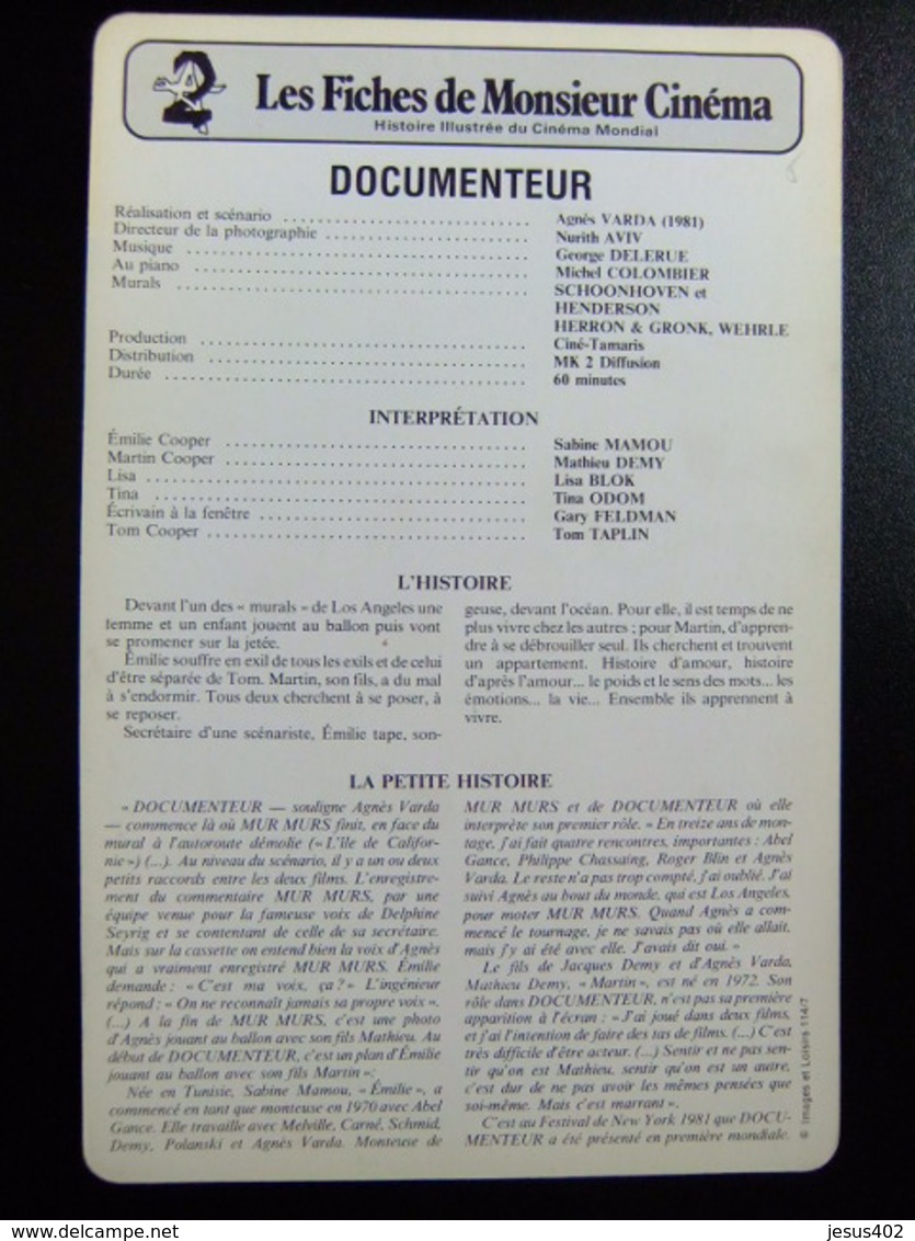 LES FICHES DE MONSIEUR CINEMA 1981 France DOCUMENTEUR Drame Avec MAMOU-DEMY - Agnès Varda - Publicidad