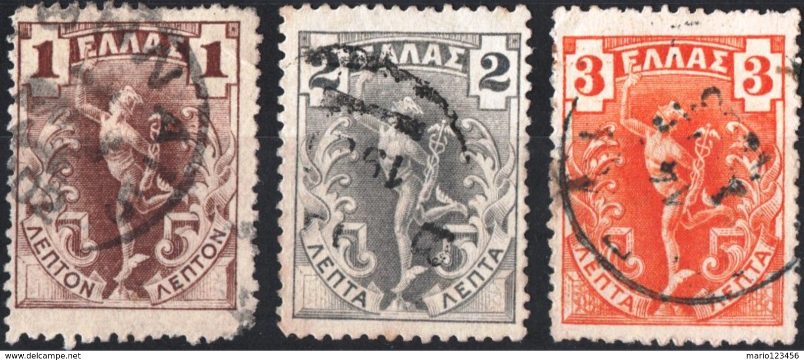 GRECIA, GREECE, DIVINITA, MITOLOGIA, HERMES, 1901, FRANCOBOLLI USATI YT 146-148   Scott 165-167 - Gebruikt