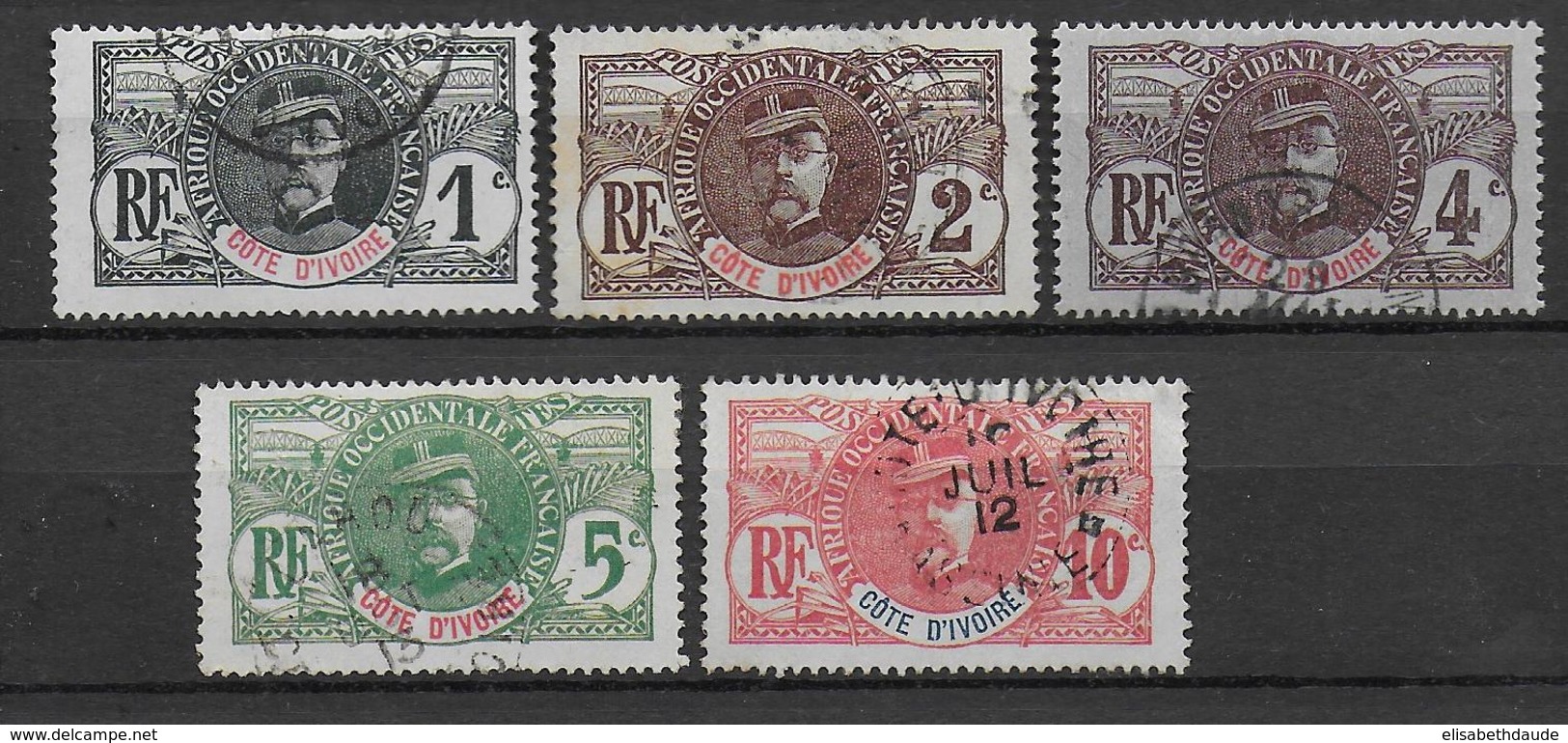 GRANDE SERIES COLONIALES - COTE D'IVOIRE - 1906 - FAIDHERBE - YVERT N°21/25 OBLITERES - COTE = 20 EUR - Usados
