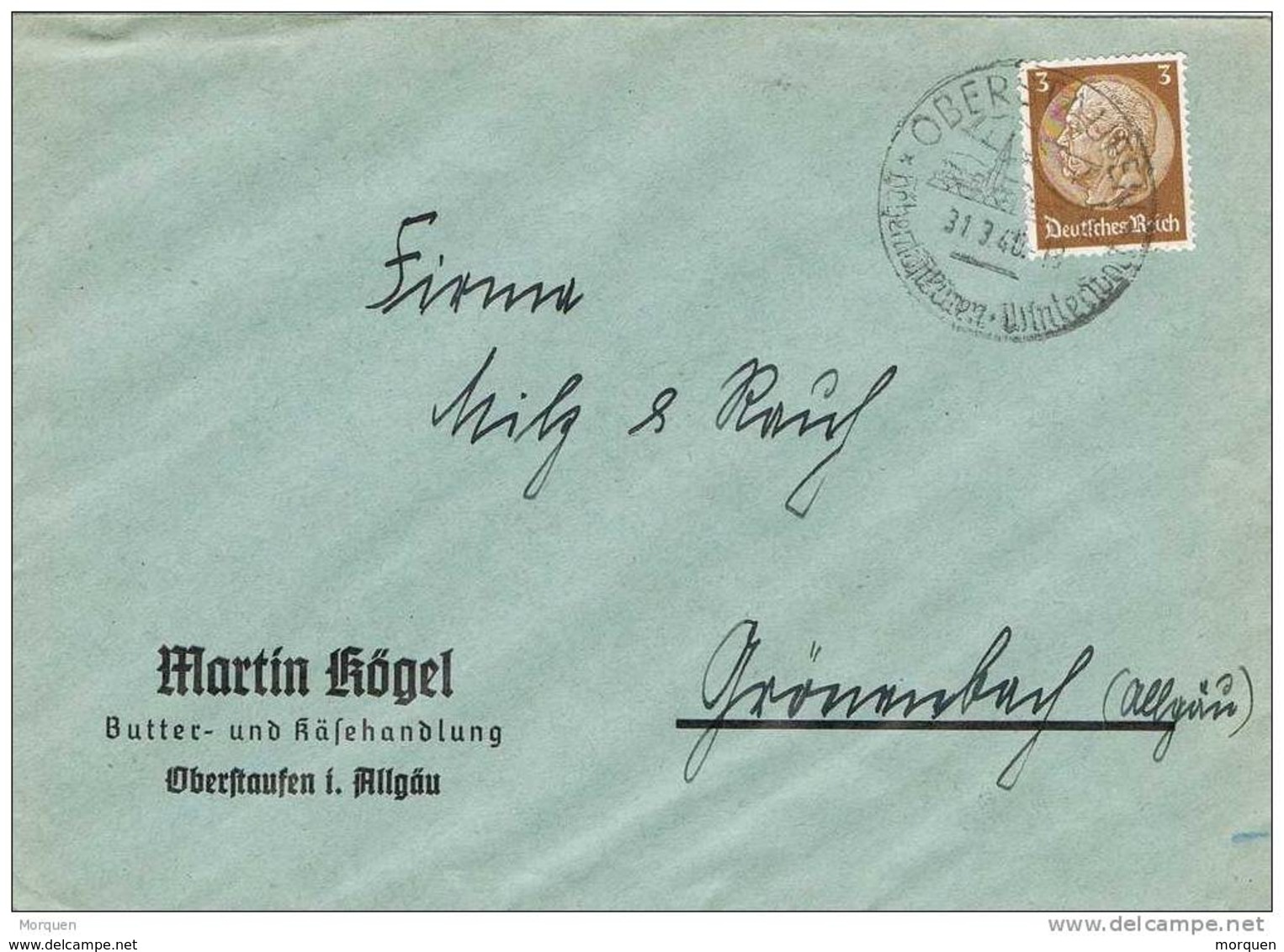 28405. Carta Comercial OBERSTAUFEN (Alemania Reich) 1940 - Cartas & Documentos