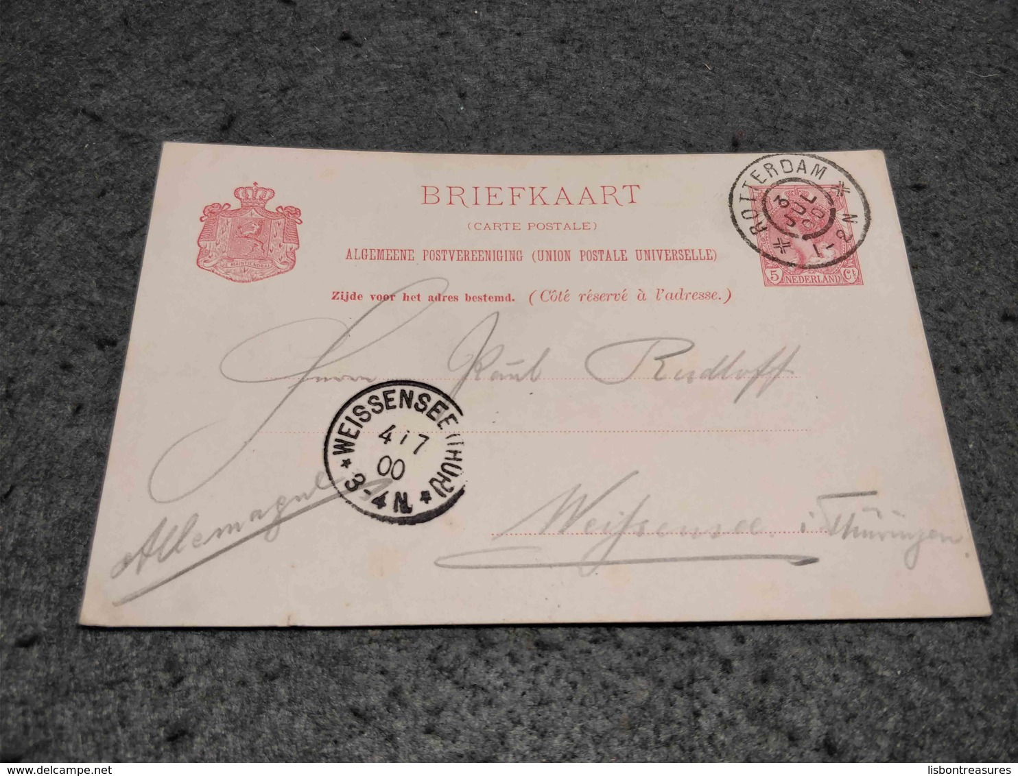 NETHERLANDS STATIONERY CARD CARD ROTTERDAM TO WEISENDORF GERMANY 1900 - Postal Stationery