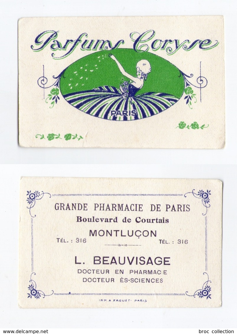 Parfums Coryse, Paris, Carte Parfumée, Montluçon, Grande Pharmacie De Paris L. Beauvisage - Profumeria Antica (fino Al 1960)