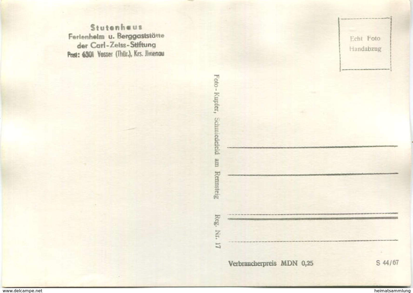 Vesser - Stutenhaus - Ferienheim Und Berggaststätte Der Carl-Zeiss-Stiftung - Foto-AK Grossformat Handabzug 60er Jahre - Suhl