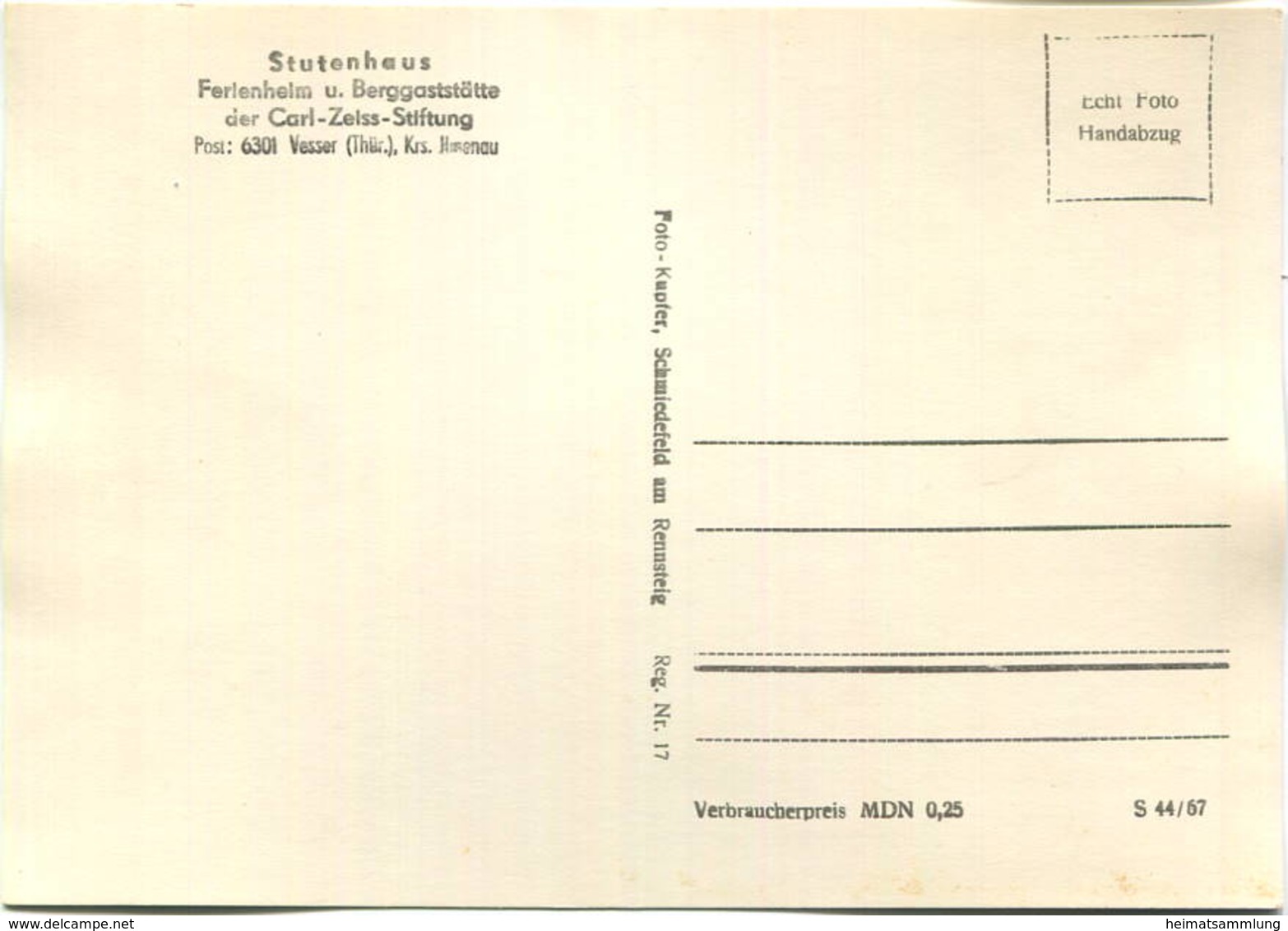 Vesser - Stutenhaus - Ferienheim Und Berggaststätte Der Carl-Zeiss-Stiftung - Foto-AK Grossformat Handabzug 60er Jahre - Suhl