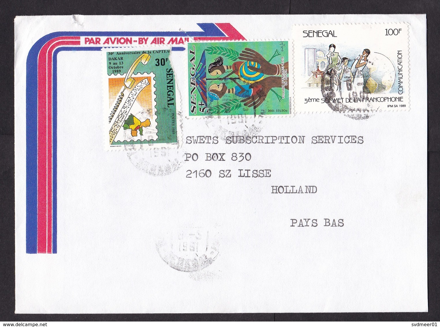 Senegal: Cover To Netherlands, 1991, 3 Stamps, Communications, SOS Children Village (left Stamp & Backside Damaged) - Senegal (1960-...)