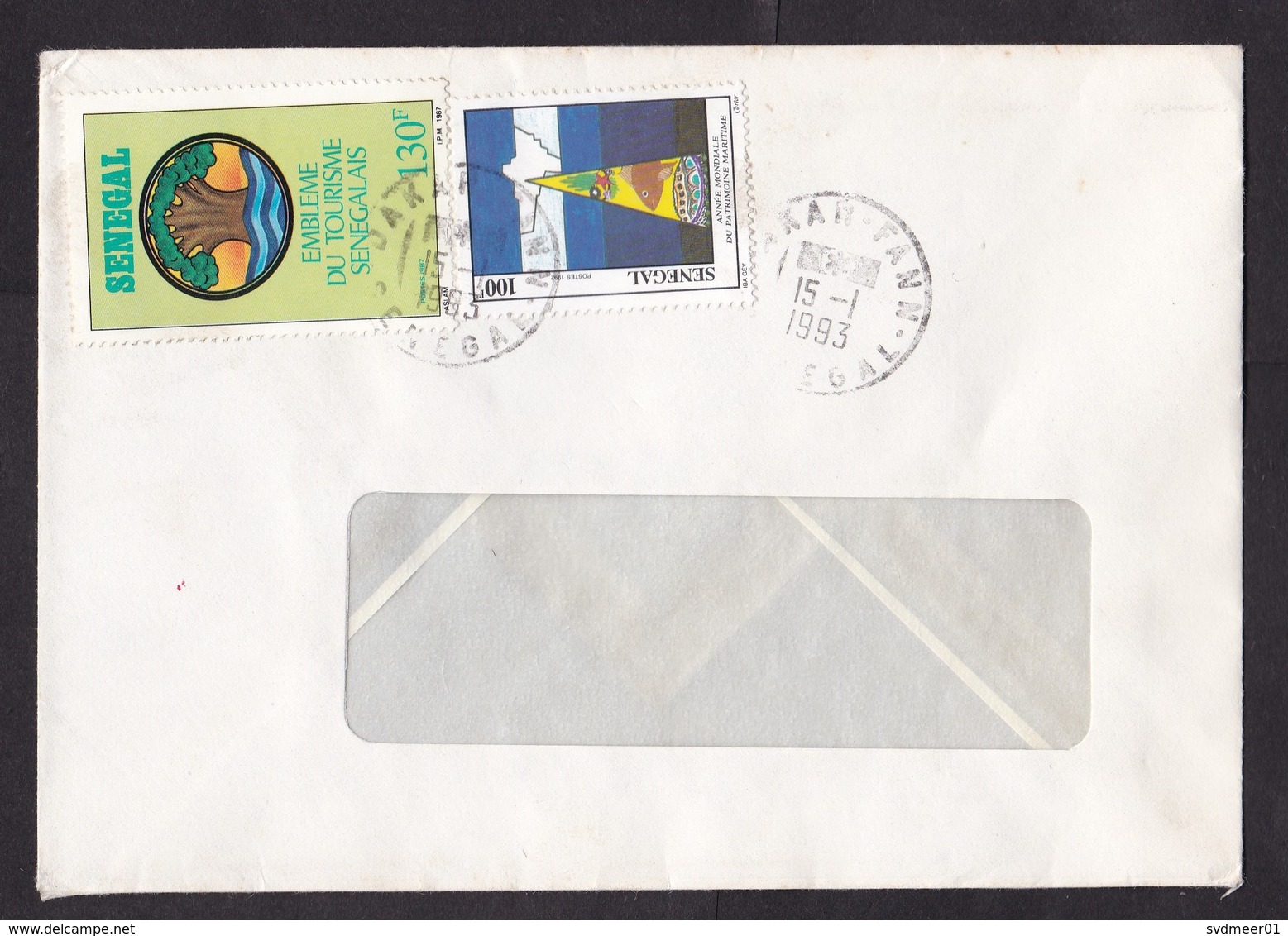 Senegal: Cover, 1993, 2 Stamps, Tourism, Logo, Maritime Culture, Fish, Rare Real Use (minor Discolouring) - Sénégal (1960-...)