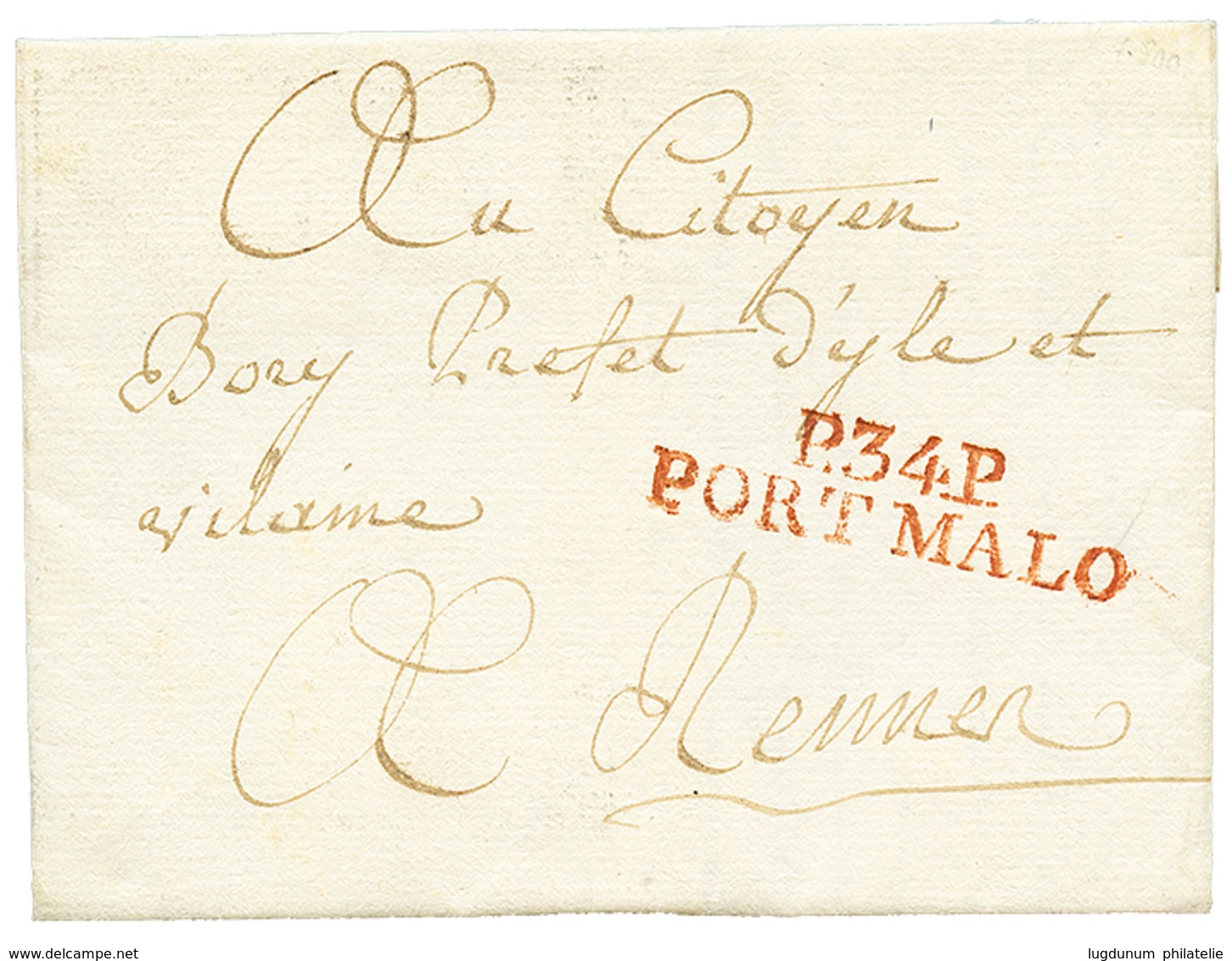 11 "ST MALO" : An 8 P.34.P PORT MALO (48 X 12) Rouge. Luxe. - 1801-1848: Précurseurs XIX