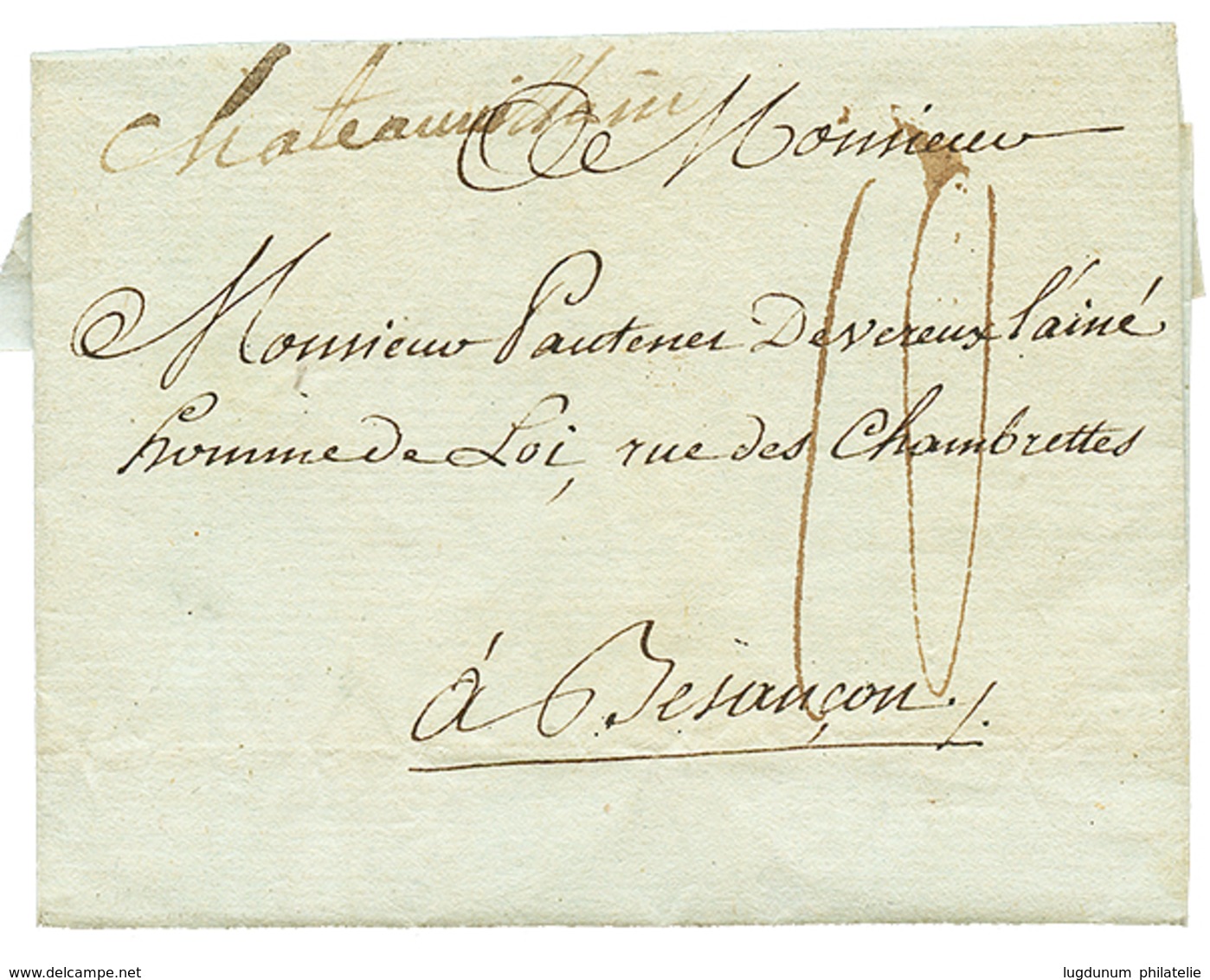 13 "CHATEAU VILLAIN" : 1791 "CHATEAU VILLAIN" Manuscrit Sur Lettre Avec Texte "ARC EN BARROIS". TTB. - 1801-1848: Precursors XIX