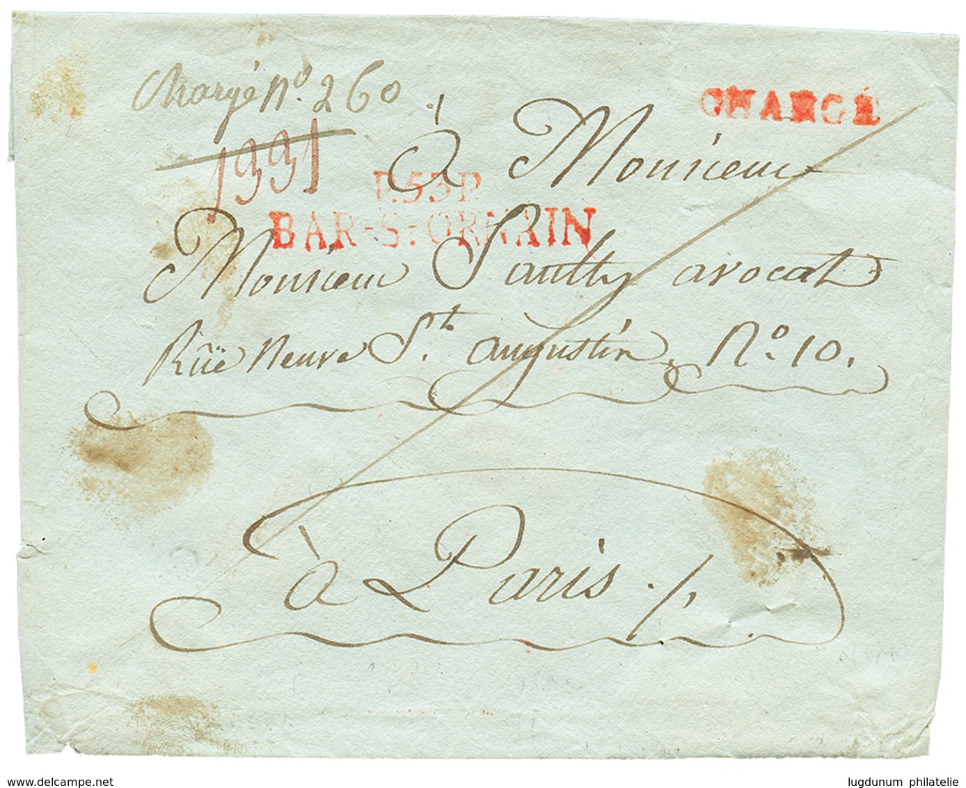14 "BAR LE DUC" : 1810 P.53.P BAR-S-ORNAIN Rouge + CHARGE Sur Enveloppe Pour PARIS. Trés Rare En CHARGE. TTB. - 1801-1848: Precursori XIX