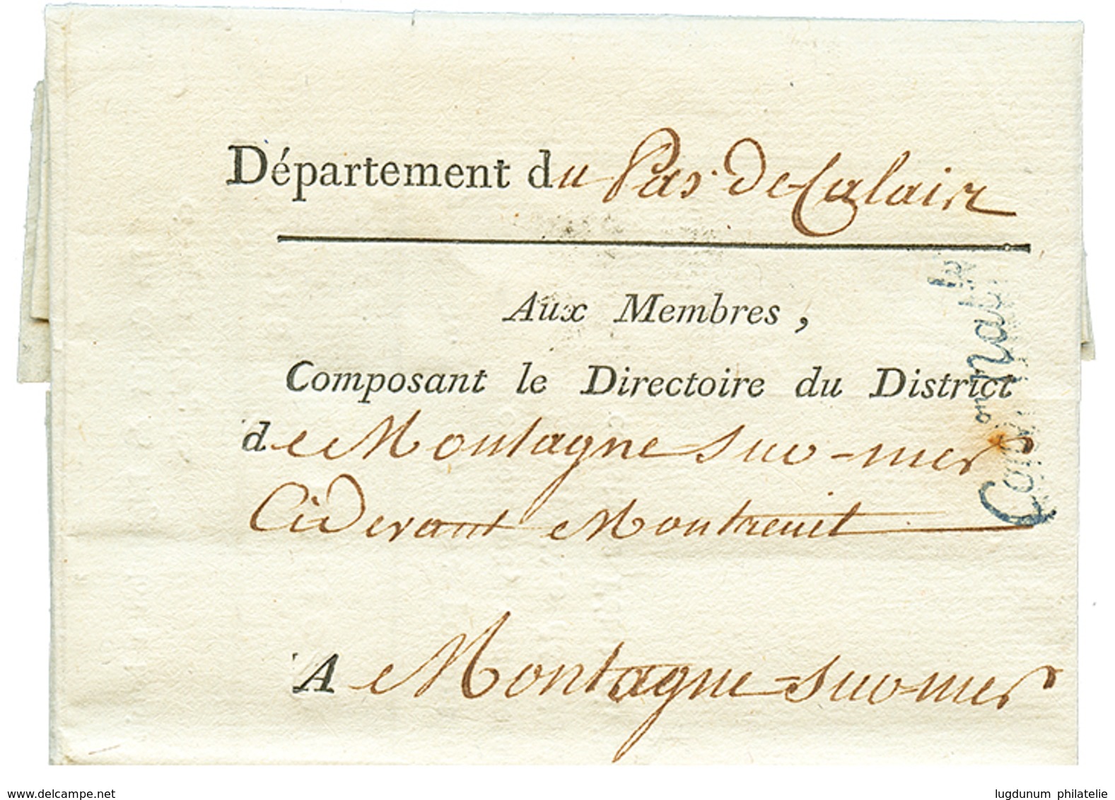 20 "MONTREUIL SUR MER" : An 2 61 MONTAGNE-S-MER Sur Lettre Pour PARIS + RETOUR. TB. - 1801-1848: Précurseurs XIX