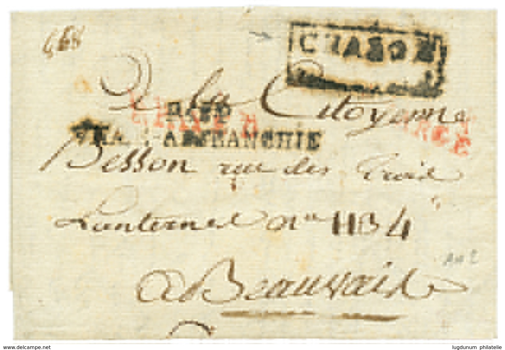 21 "LYON" : An 2 P.68.P VILLE-AFFRANCHIE + Cachet De Fabrication Locale CHARGE Sur Lettre Avec Texte. RARETE. TB. - 1801-1848: Precursors XIX