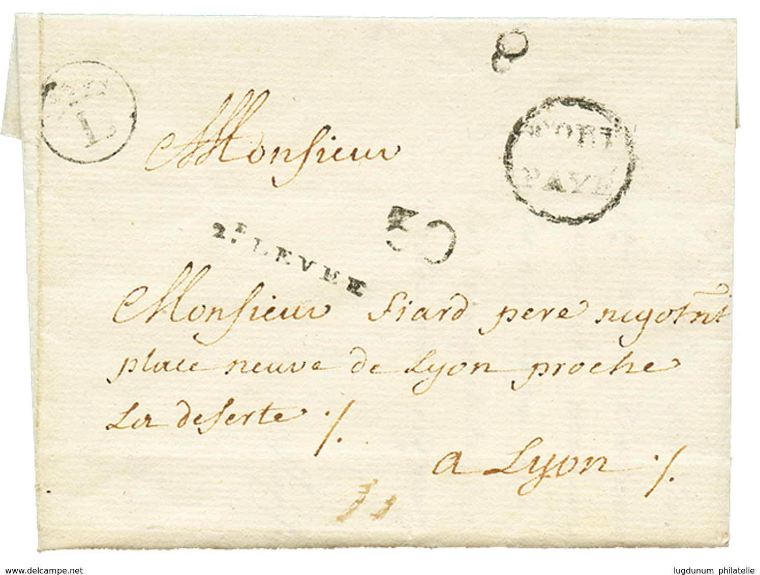 36 PETITE POSTE DE LYON : 1779 Lettre Avec Texte Daté "ST IRENE De LYON" . Rare. Superbe. - 1801-1848: Précurseurs XIX