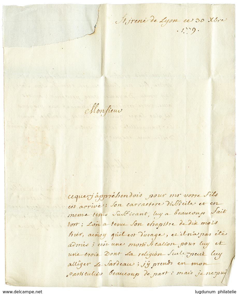 36 PETITE POSTE DE LYON : 1779 Lettre Avec Texte Daté "ST IRENE De LYON" . Rare. Superbe. - 1801-1848: Vorläufer XIX