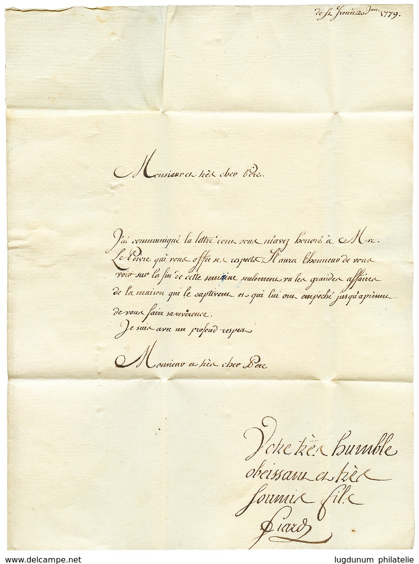37 PETITE POSTE DE LYON : 1779 Lettre Avec Texte Daté "ST IRENE" . Rare. Superbe. - 1801-1848: Precursors XIX