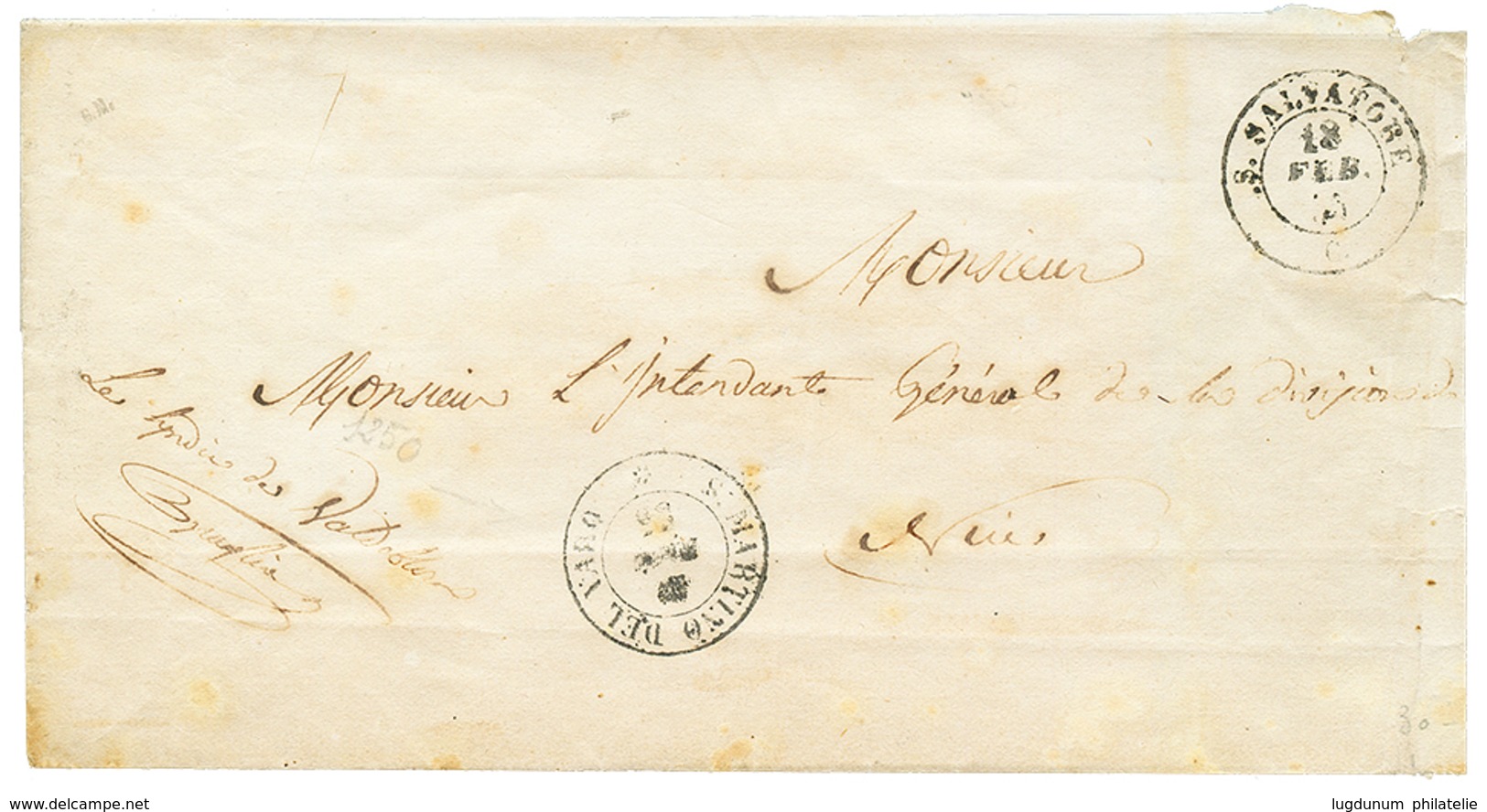 43 "S. SALVATORE" : 1855 Cachet Sarde S.SALVATORE + S.MARTINO DEL VARO Sur Lettre En Franchise. RARE. TB. - Sardegna