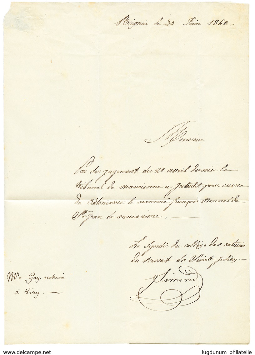 48 1860 20c(n°14) Obl. Cachet Sarde REIGNIER Squr Lettre Avec Texte Pour WIRY. RARE. Igné CALVES. TB. - Vide