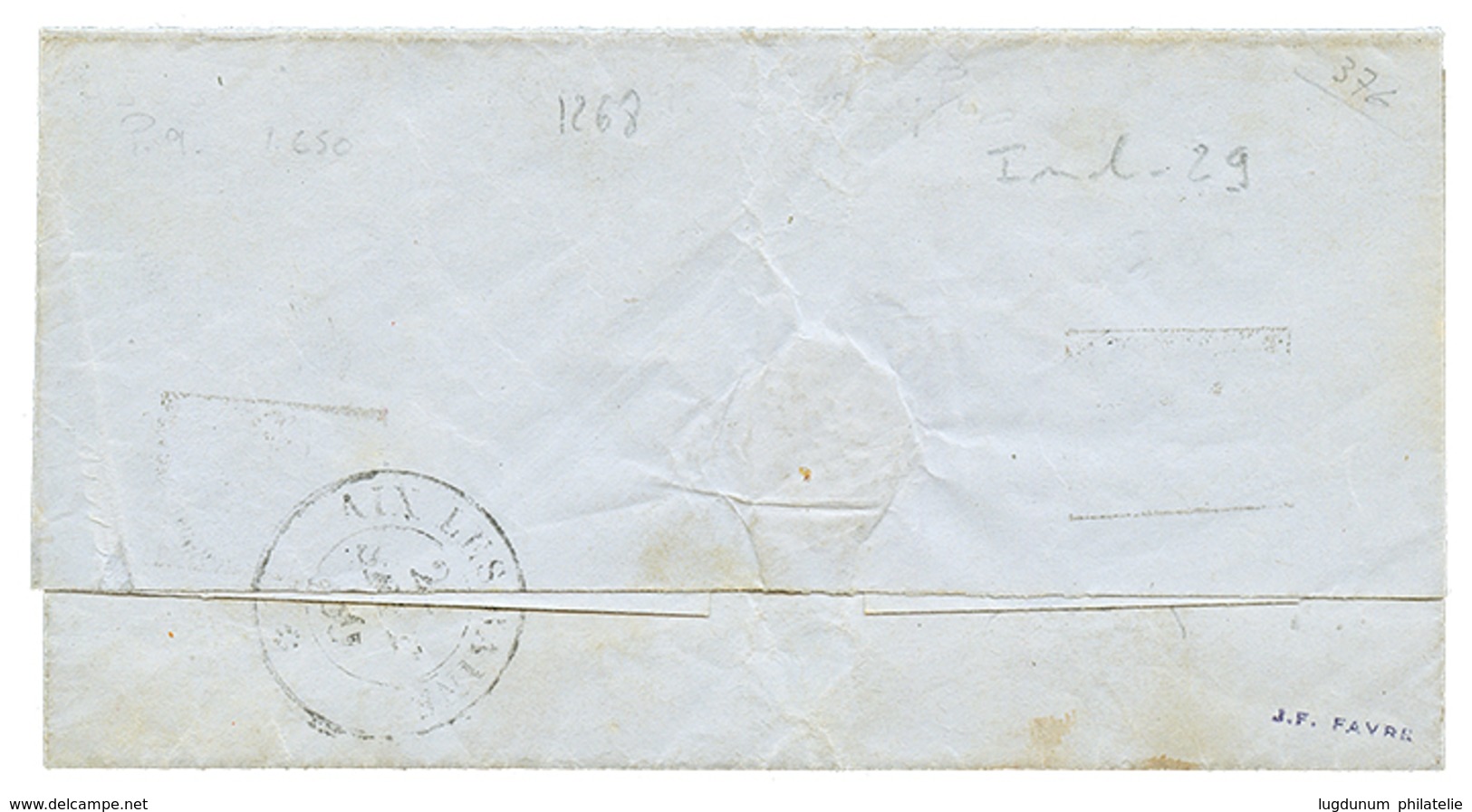 49 1860 FRANCE 20c(n°14) TTB Margé Obl. Cachet Sarde RUMILLY Sur Lettre Avec Texte Pour ST AFFRANGE. TTB. - Vide