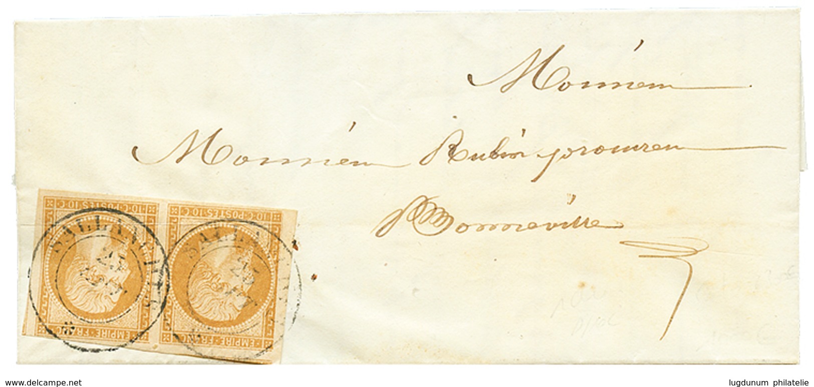 50 1860 Paire 10c (n°13) Infime Trace De Pli Obl. Cachet Sarde SALLANCHES Sur Lettre Avec Texte. RARE. TTB. - Vide